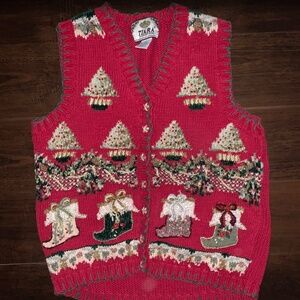 Tiara International Vintage Embroidered Christmas Vest Size Large